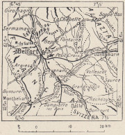 Francia, Belfort E Dintorni, 1907 Carta Geografica, Vintage Map - Carte Geographique