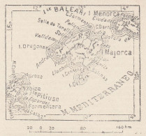 Spagna, Isole Baleari, 1907 Carta Geografica Epoca, Vintage Map - Cartes Géographiques