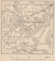 Maryland, Baltimore E Dintorni, 1907 Carta Geografica Epoca, Vintage Map - Carte Geographique