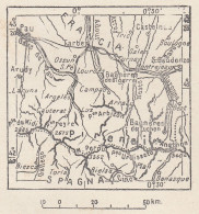 Francia, Bagnères-de-Bigorre, 1907 Carta Geografica Epoca, Vintage Map - Mapas Geográficas