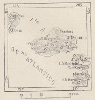 Portogallo, Azzorre, 1907 Carta Geografica Epoca, Vintage Map - Landkarten