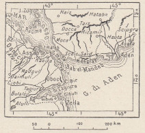 Africa, Bab El-Mandeb, 1907 Carta Geografica Epoca, Vintage Map - Cartes Géographiques