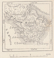 Grecia, Monte Athos E Dintorni, 1907 Carta Geografica Epoca, Vintage Map - Cartes Géographiques