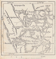 Nuova Zelanda, Auckland, 1907 Carta Geografica Epoca, Vintage Map - Carte Geographique