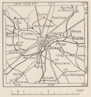 Francia, Arras E Dintorni, 1907 Carta Geografica Epoca, Vintage Map - Cartes Géographiques