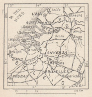 Belgio, Anversa E Dintorni, 1907 Carta Geografica Epoca, Vintage Map - Cartes Géographiques