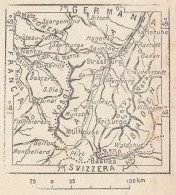 Francia, Alsazia, 1907 Carta Geografica Epoca, Vintage Map - Mapas Geográficas