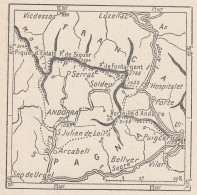 Andorra, 1907 Carta Geografica Epoca, Vintage Map - Cartes Géographiques