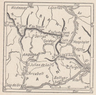 Andorra, 1907 Carta Geografica Epoca, Vintage Map - Mapas Geográficas