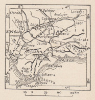 Spagna, Andalusia, 1907 Carta Geografica Epoca, Vintage Map - Mapas Geográficas