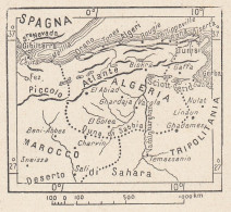 Algeria, 1907 Carta Geografica Epoca, Vintage Map - Landkarten