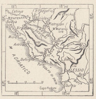 Albania, 1907 Carta Geografica Epoca, Vintage Map - Cartes Géographiques