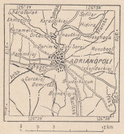 Turchia, Adrianopoli, Edirne, 1907 Carta Geografica Epoca, Vintage Map - Carte Geographique