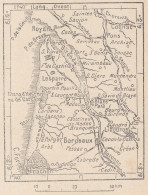 Francia, Bordeaux E Dintorni, 1907 Carta Geografica Epoca, Vintage Map - Mapas Geográficas