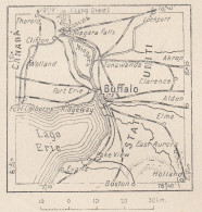 New York, Buffalo, 1907 Carta Geografica Epoca, Vintage Map - Landkarten