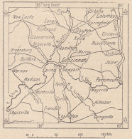 Ohio, Cincinnati E Dintorni, 1907 Carta Geografica Epoca, Vintage Map - Mapas Geográficas