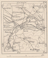 Francia, Carcassonne E Dintorni, 1907 Carta Geografica Epoca, Vintage Map - Landkarten