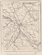 Francia, Châlons-en-Champagne, 1907 Carta Geografica Epoca, Vintage Map - Cartes Géographiques