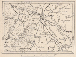 Francia, Digione E Dintorni, 1907 Carta Geografica Epoca, Vintage Map - Landkarten