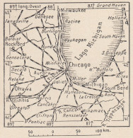 Illinois, Chicago E Dintorni, 1907 Carta Geografica Epoca, Vintage Map - Geographical Maps