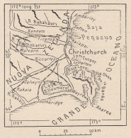 Nuova Zelanda, Christchurch , 1907 Carta Geografica Epoca, Vintage Map - Mapas Geográficas