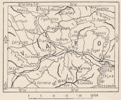 Francia, Draguignan E Dintorni, 1907 Carta Geografica Epoca, Vintage Map - Geographische Kaarten