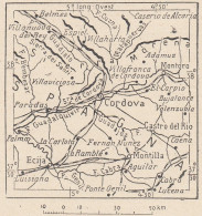 Spagna, Cordova E Dintorni, 1907 Carta Geografica Epoca, Vintage Map - Carte Geographique