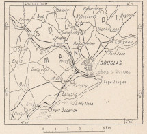 Isola Di Man, Douglas E Dintorni, 1907 Carta Geografica Epoca, Vintage Map - Carte Geographique