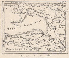 Francia, Douarnenez E Dintorni, 1907 Carta Geografica Epoca, Vintage Map - Cartes Géographiques