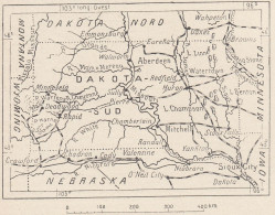 U.S.A. Sud Dakota, 1907 Carta Geografica Epoca, Vintage Map - Geographical Maps