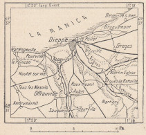 Francia, Dieppe E Dintorni, 1907 Carta Geografica Epoca, Vintage Map - Cartes Géographiques