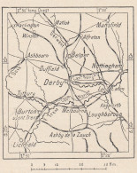 Regno Unito, Derby, 1907 Carta Geografica Epoca, Vintage Map - Landkarten