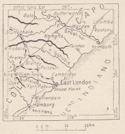 Sudafrica, East London, 1907 Carta Geografica Epoca, Vintage Map - Carte Geographique