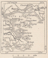 Grecia, Isola Egina, 1907 Carta Geografica Epoca, Vintage Map - Carte Geographique