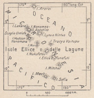 Oceania, Isole Ellice, 1907 Carta Geografica Epoca, Vintage Map - Mapas Geográficas