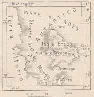 Polo Antartico, Erebus E Terror, 1907 Carta Geografica Epoca, Vintage Map - Mapas Geográficas