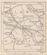 Germania. Emmerich Am Rhein, 1907 Carta Geografica Epoca, Vintage Map - Cartes Géographiques