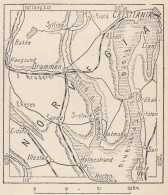 Norvegia, Drammen E Dintorni, 1907 Carta Geografica Epoca, Vintage Map - Landkarten