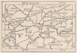 Germania, Essen E Dintorni, 1907 Carta Geografica Epoca, Vintage Map - Carte Geographique