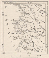 Albania, Durazzo E Territorio, 1907 Carta Geografica Epoca, Vintage Map - Landkarten