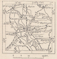 Germania, Düsseldorf E Dintorni, 1907 Carta Geografica Epoca, Vintage Map - Cartes Géographiques