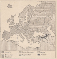 Europa, Religioni, 1907 Carta Geografica Epoca, Vintage Map - Mapas Geográficas