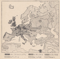 Europa, Densità Di Popolazione, 1907 Carta Geografica Epoca, Vintage Map - Mapas Geográficas