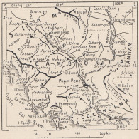 Asia, Cambogia, 1907 Carta Geografica Epoca, Vintage Map - Cartes Géographiques