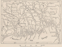 India, Calcutta E Dintorni, 1907 Carta Geografica Epoca, Vintage Map - Landkarten