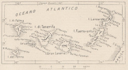 Spagna, Isole Canarie, 1907 Carta Geografica Epoca, Vintage Map - Geographische Kaarten