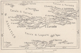 Croazia, Isola Di Curzola, 1907 Carta Geografica Epoca, Vintage Map - Carte Geographique