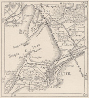 Francia, Cette, Sète, 1907 Carta Geografica Epoca, Vintage Map - Carte Geographique