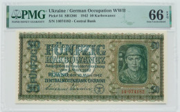 •Q-B• UKRAINE 50 KARBOWANEZ 1942 • P 54 • PMG 66 GEM UNC - Ucrania