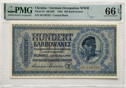 •Q-B• UKRAINE 100 KARBOWANEZ 1942 • P 55 • PMG 66 GEM UNC - Oekraïne